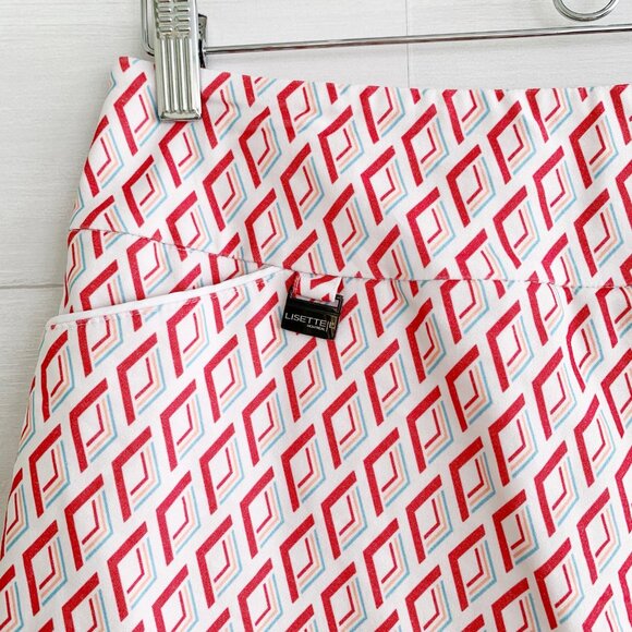 Lisette Montreal - Red blue white geometric pull on slimming skort, US 4 - Picture 2 of 6